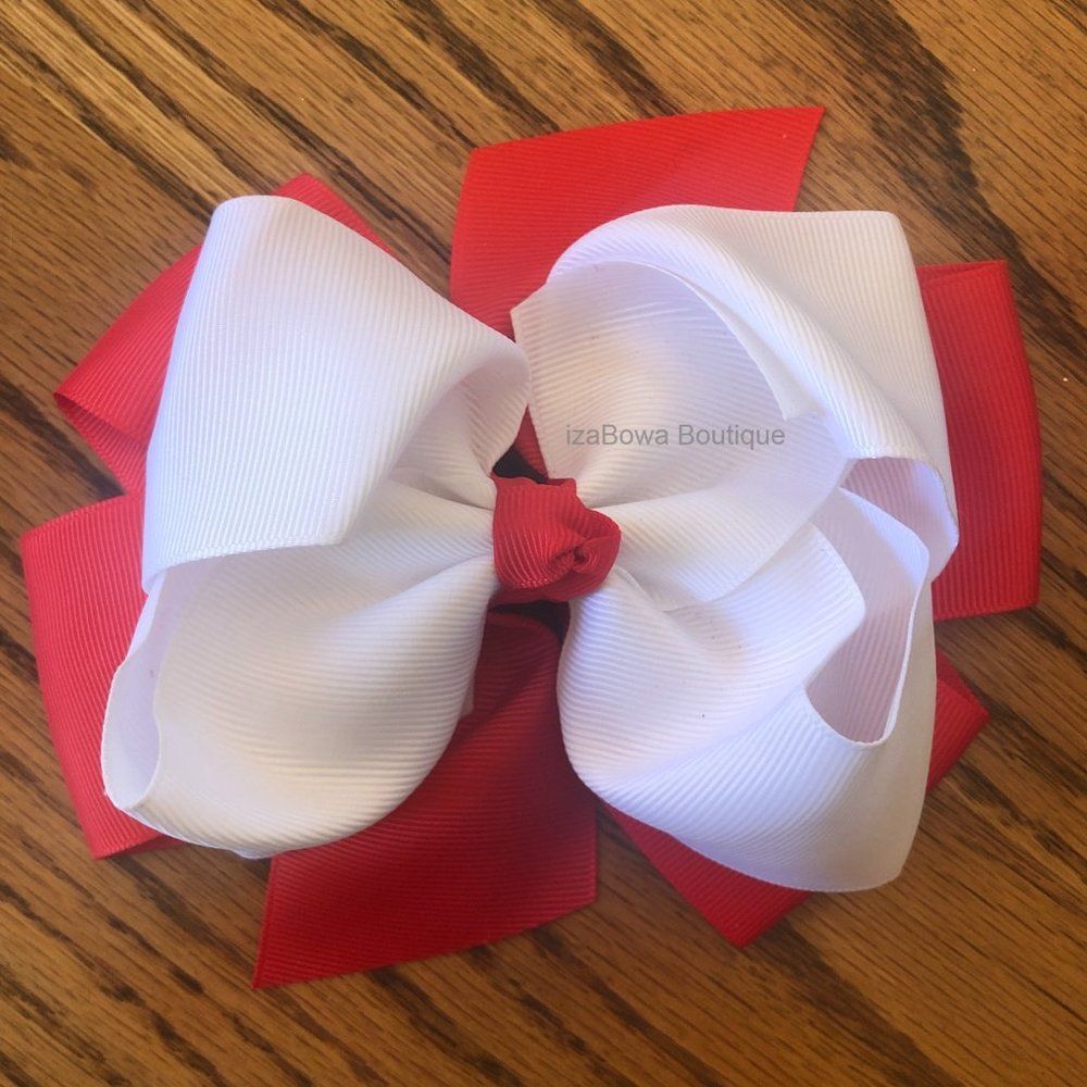 Red & White 6" Stacked Pinwheel & Boutique Bow 5B1963 Handmade NWT
